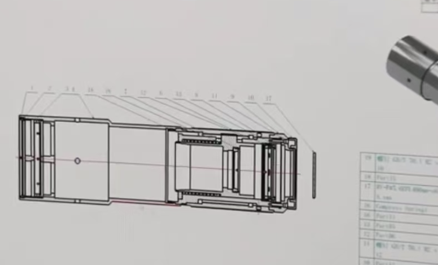 CAD mechanical design drawing for precision lens assembly